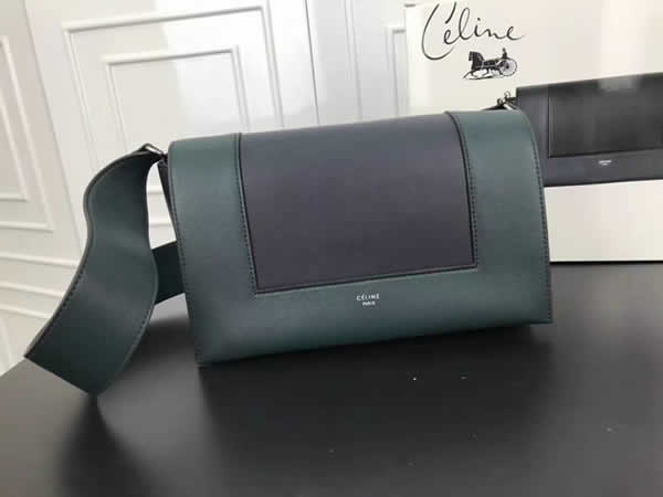 Fake Celine Frame Color Matching Dark Green & Black Shoulder Bag Messenger Bag 180263